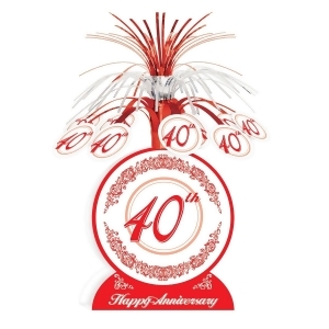 Club Pack of 12 Red and White 40th Anniversary Cascading Table Centerpiece Decoration 13 - All