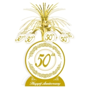 Club Pack of 12 Gold and White 50th Happy Anniversary Table Centerpiece Decorations 13 - All