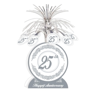 Club Pack of 12 Silver and White 25th Happy Anniversary Table Centerpiece Decorations 13 - All