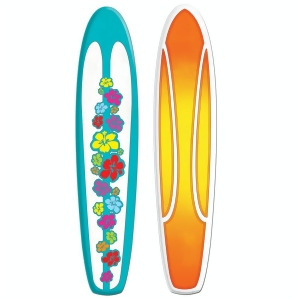 Club Pack of 12 Bright Multi-Colored Tropical Jointed Surfboard Cutout Party Decorations 5' - All