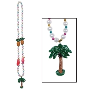 Club Pack of 12 Tropical Luau Party Beads with Palm Tree Medallion 40 - All