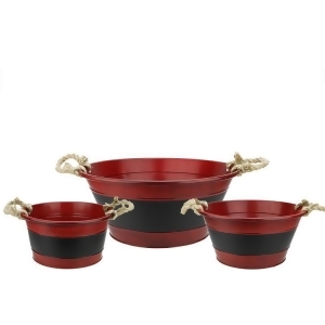 Set of 3 Decorative Red Round Christmas Buckets with Chalkboard Accent and Handles 11.5-16 - All
