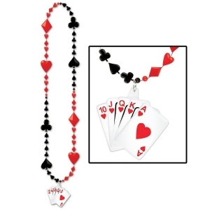 Club Pack of 12 Red and White Royal Flush Medallion Beaded Necklace Party Favors 36'' - All