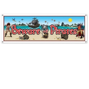 Club Pack of 12 Beware of Pirates Kids Party Banner Sign Decorations 5' - All