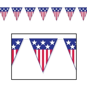 Pack of 12 Red White and Blue Spirit Of America Pennant Banner Hanging Decorations 12' - All