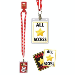 Pack of 12 Hollywood Theme Movie-Night Vip Party Pass Lanyards with Card Holders - All