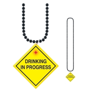 Club Pack of 12 Yellow and Black Drinking In Progress Medallion Beaded Birthday Party Necklaces - All