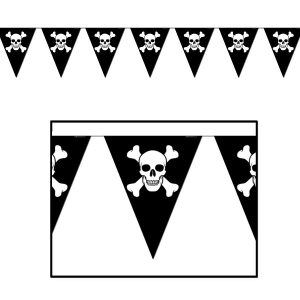 Club Pack of 12 Black and White Jolly Roger Pennant Banner Hanging Party Decorations 12' - All