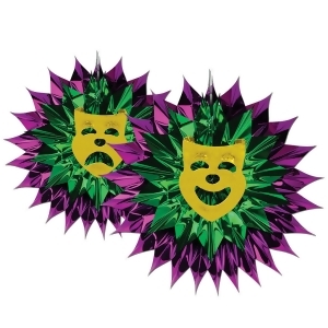 Club Pack of 12 Gold Purple and Green Mardi Gras Hanging Fan Decorations 15 - All