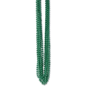 Club Pack of 720 Green Metallic St. Patrick's Day Small Round Beaded Necklace Party Favors 33'' - All