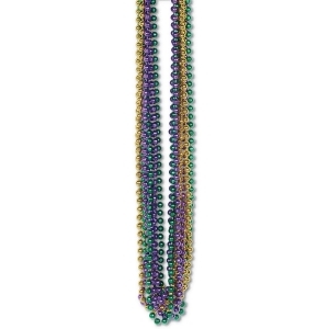 Club Pack of 720 Green Gold and Purple Mardi Gras Small Round Beaded Necklace Party Favors 33'' - All