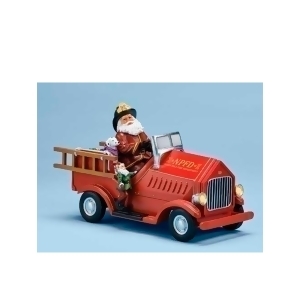 10.25 Amusements Musical Lighted Santa Claus on Red Fire Engine Christmas Decor - All