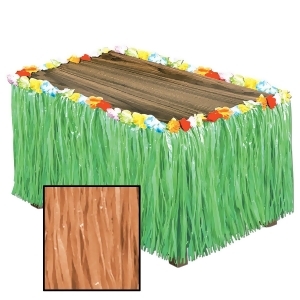 Pack of 6 Tropical Natural Colored Artificial Grass Hawaiian Themed Party Table Skirts 9' - All