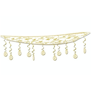 Pack of 6 Gold and White 50th Anniversary Hanging Ceiling Party Decorations 12' - All