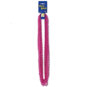 Club Pack of 144 Hot Pink Metallic Small Round Beaded Necklace Birthday Party Favors 33'' - All