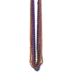 Club Pack of 144 Multi-Colored Mardi Gras Small Round Beaded Necklace Party Favors 33'' - All