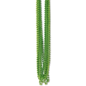 Club Pack of 720 Lime Green Metallic Small Round Beaded Necklace Birthday Party Favors 33'' - All