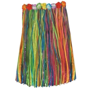 Club Pack of 12 Tropical Rainbow Colored Adult Sized Artificial Grass Hula Skirt 36 - All