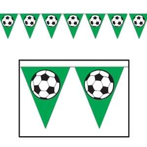 Pack of 12 Green Soccer Ball Pennant Banner Hanging Decoration 11 x 12' - All