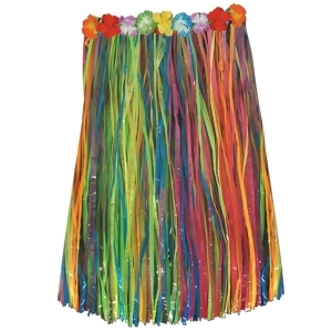 Club Pack of 12 Tropical Rainbow Colored Child Sized Artificial Grass Hula Skirt 27 - All
