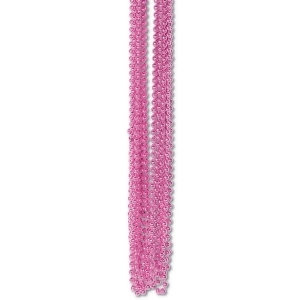 Club Pack of 720 Pink Metallic Small Round Beaded Necklace Birthday Party Favors 33'' - All