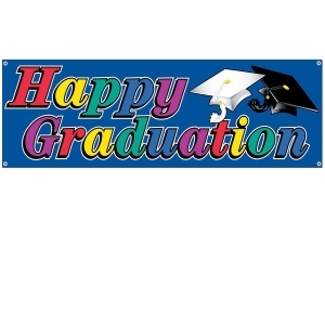 Club Pack of 12 Multi-Colored Outdoor Happy Graduation Banner Hanging Party Decorations 5' - All