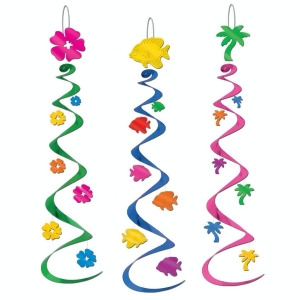 Club Pack of 18 Tropical Hawaiian Luau Flowers Fish Dizzy Dangler Party Decorations 30 - All