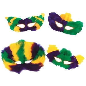 Club Pack of 12 Mardi Gras Fanci-Feather Halloween Masks Adult Sized - All