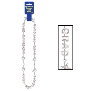 Club Pack of 12 Metallic White Congrats Grad Party Bead Necklaces 36 - All