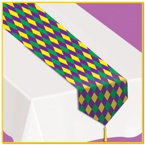 Club Pack of 12 Green Gold and Purple Printed Mardi Gras Table Top Runner Decoration 6' - All