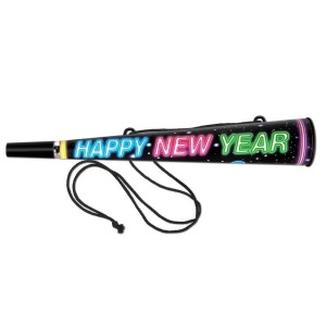 Club Pack of 25 Black and Neon Colored Happy New Year Mega Trumpet Horn Party Favors 14 - All