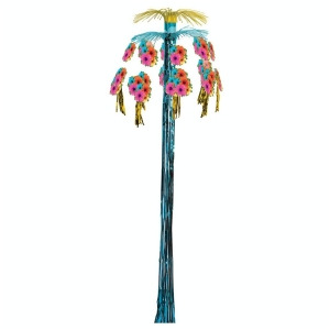 12 Shiny Metallic Blue Tropical Hibiscus Flower Hanging Cascade Party Decorations 8' - All