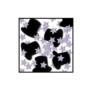 Club Pack of 12 Black and Silver Fanci-Fetti Top Hats and Mini Stars New Years Celebration Confetti Bags 1 oz. - All