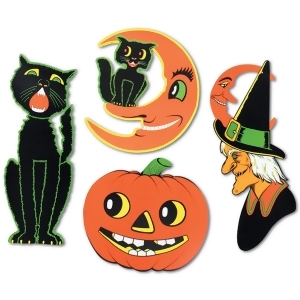 Club Pack of 48 Halloween Black Cat Witch Cat Moon and Pumpkin 2 Sided Design Cutout Decorations - All