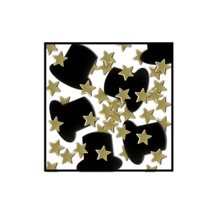 Club Pack of 12 Black and Gold Fanci-Fetti Top Hats and Mini Stars New Years Celebration Confetti Bags 1 oz. - All