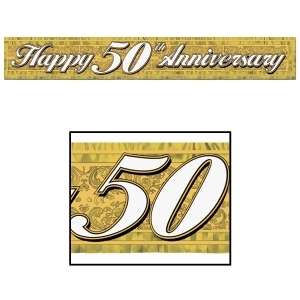Club Pack of 12 Metallic Happy 50th Anniversary Fringed Banner Hanging Decorations 5' - All