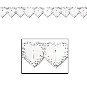 Club Pack of 12 Elegant White Wedding Lace Heart Garland Party Decorations 12' - All