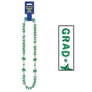 Club Pack of 12 Metallic Green Congrats Grad Party Bead Necklaces 36 - All