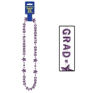 Club Pack of 12 Metallic Purple Congrats Grad Party Bead Necklaces 36 - All