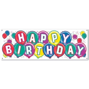 Club Pack of 12 Multi-Colored Birthday Celebration Happy Birthday Sign Banner Party Decorations5' - All