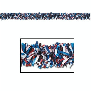 12 Metallic Red White and Blue Foil Tinsel 6-Ply 4th of July Garlands 15' Unlit - All