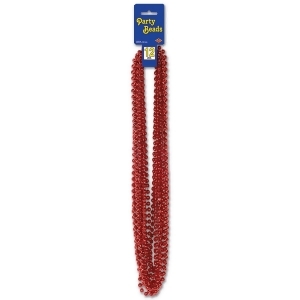 Club Pack of 144 Red Metallic Valentine's Day Small Round Beaded Necklace Party Favors 33'' - All