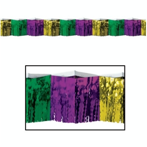 6 Purple Green and Gold Metallic Fringe Mardi Gras Party Drape Decorations 12' - All