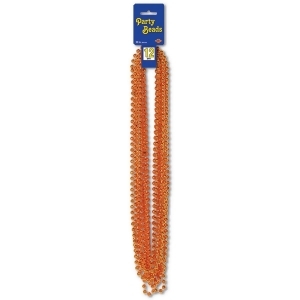 Club Pack of 144 Orange Metallic Halloween Small Round Beaded Necklace Party Favors 33'' - All