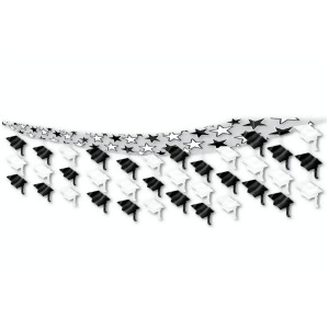 Pack of 6 Black and White Graduation Cap Hanging Ceiling Party Decorations 12' - All
