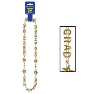 Club Pack of 12 Metallic Gold Congrats Grad Party Bead Necklaces 36 - All
