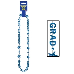 Club Pack of 12 Metallic Blue Congrats Grad Party Bead Necklaces 36 - All