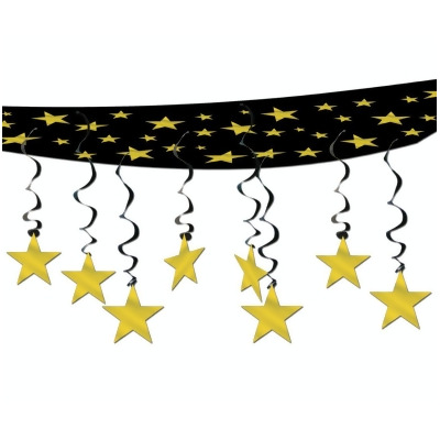 Pack Of 6 New Year Hollywood Theme Party Gold Stars Hanging Ceiling Decorations 12