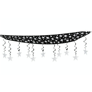 Pack of 6 New Year Hollywood Theme Party Silver Stars Hanging Ceiling Decorations 12' - All