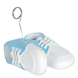 Pack of 6 Light Blue and White Baby Shoes Photo or Balloon Holder Party Decorations 6 oz. - All
